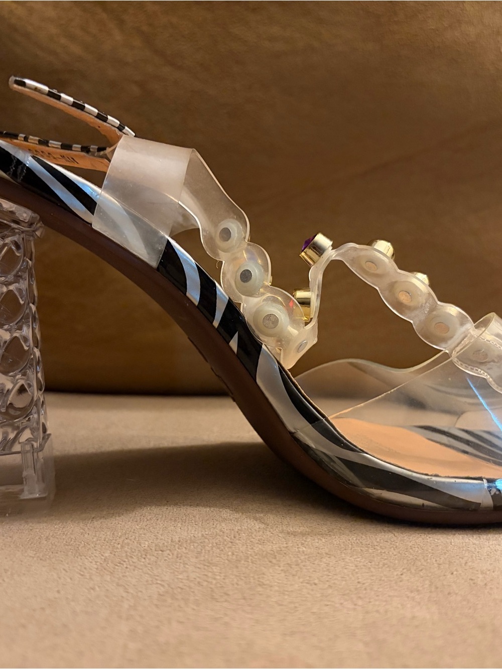 Clear PVC Strappy Block Heel Sandal in Transparent